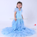 Long Layered Ruffle Blue Jersey Dress for Girls